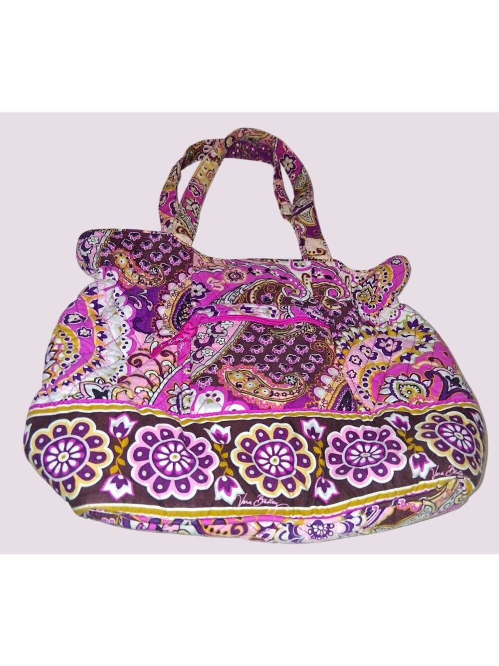 Vera Bradley Pink Paisley Quilted Tote Bag With Pockets & Double Handles